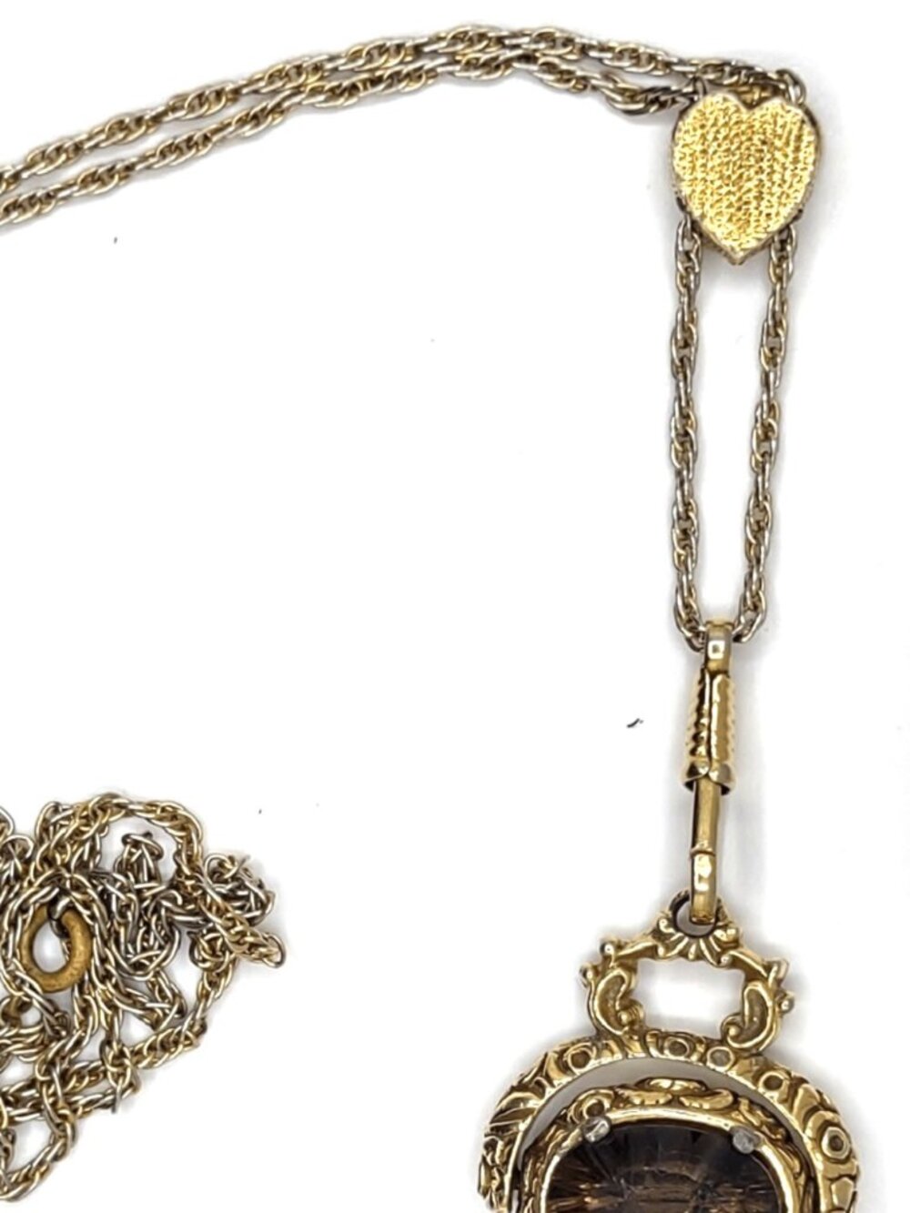 Goldette Necklace Lariat Slide Flip Fob Smoky Quartz Stone 18" L Vintage-1960's - Picture 10 of 16